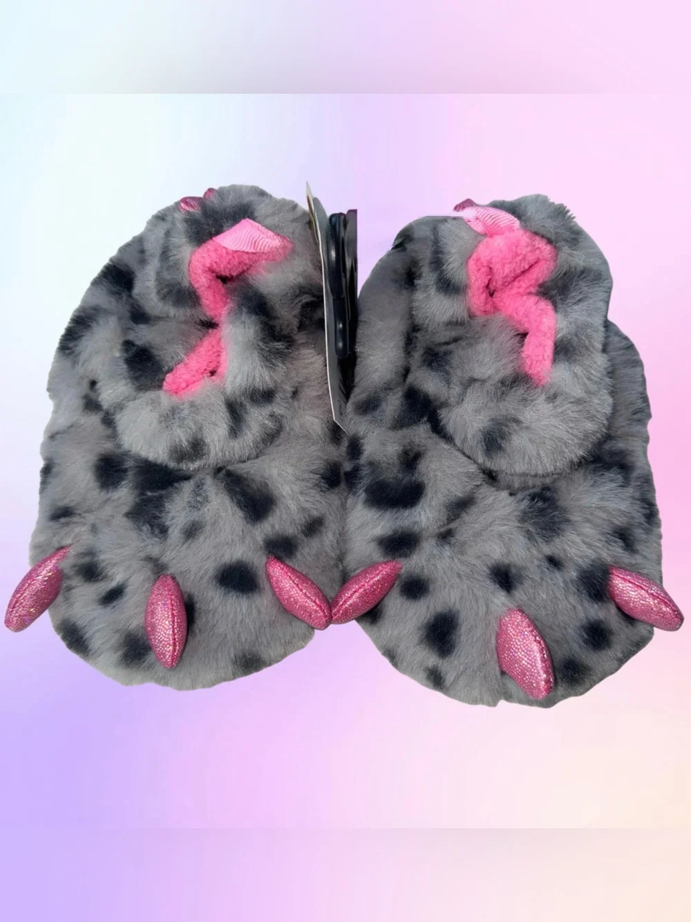 Wonder Nation Baby/Toddler Slippers Pink Gray Monster Claw Furry Shoes Sz 4,5,6